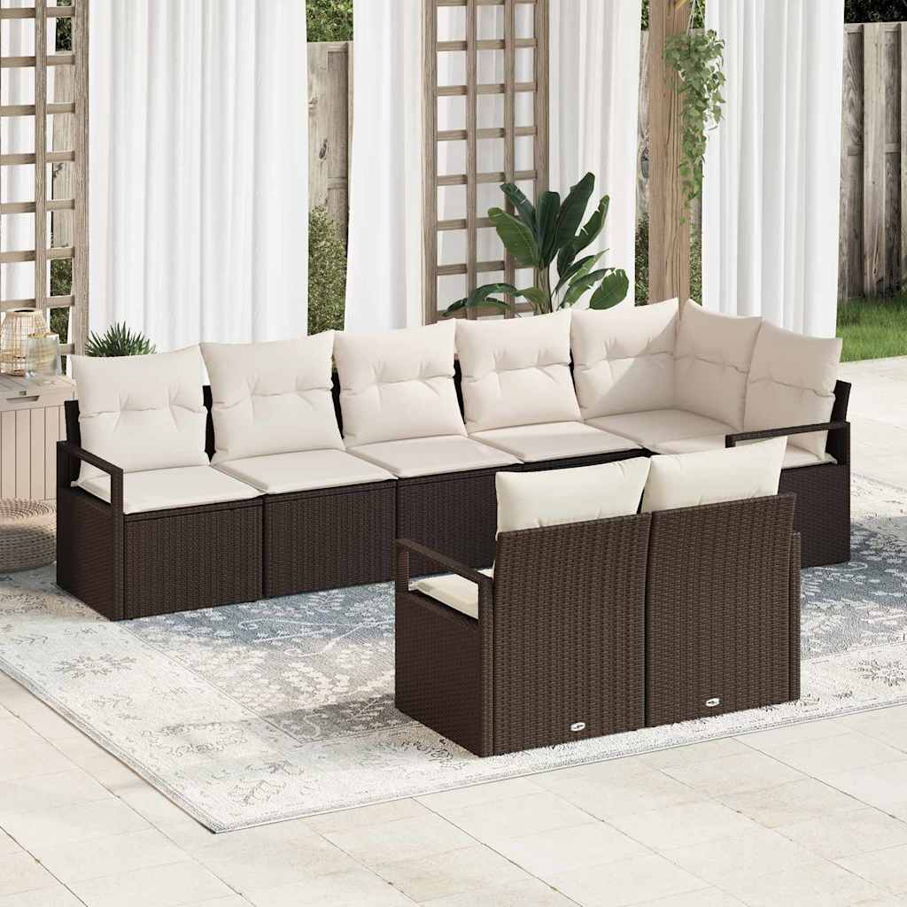 Garten-Sofa-Set mit Kissen mit Speicher 8 pcs Braun und Creme
